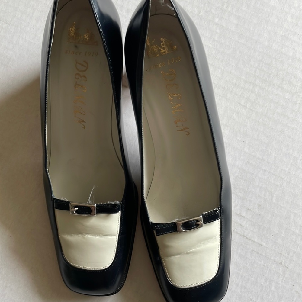 COPY - Delman Shoes Navy Blue and White Leather Low Heel Spectator style shoe